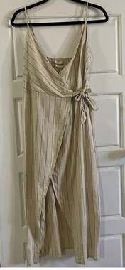 URBAN OUTFITTERS Quebec Beige Linen Side-Tie Midi Halter Wrap Dress ~ Size Small